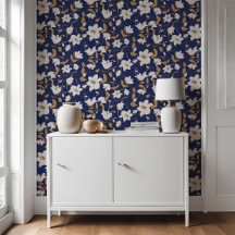 Floral Blue Beige Lily Botanisch Patroon