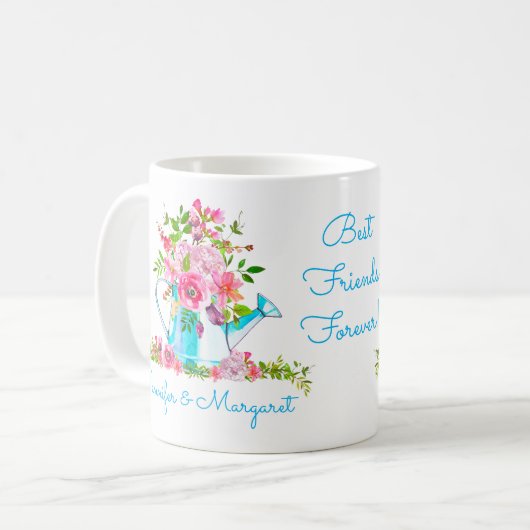 Floral Blue Best Friends Custom Gezegde BFF Koffiemok (Voorkant links)