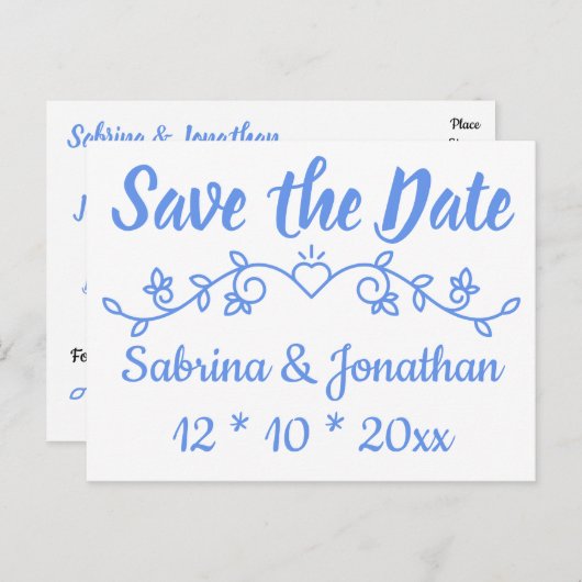 Floral Blue Bewaar de datum bruiloft Verloving Briefkaart (Voorkant / Achterkant)