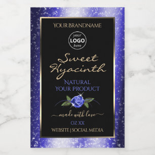 Floral Blue Black Product Label Glitter Stars Logo Voedselcontainer Etiket