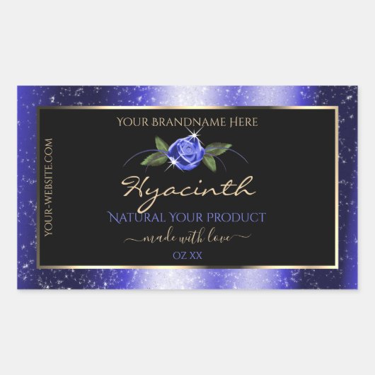 Floral Blue Black Product Labels Glittered Stars (Voorkant)