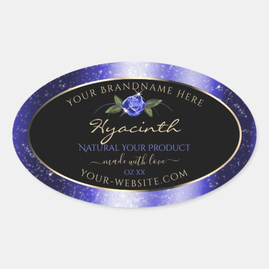 Floral Blue Black Product Labels Glittered Stars (Voorkant)