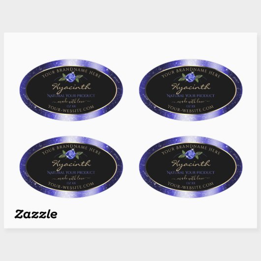 Floral Blue Black Product Labels Glittered Stars (Vel)