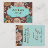  Floral Blue Blauwgroen bruine kaartje (Voorkant / Achterkant)