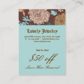  Floral Blue Blauwgroen bruine kaartje (Achterkant)