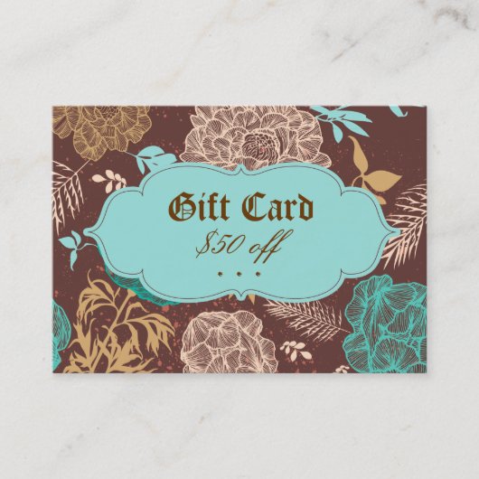  Floral Blue Blauwgroen bruine kaartje (Voorkant)