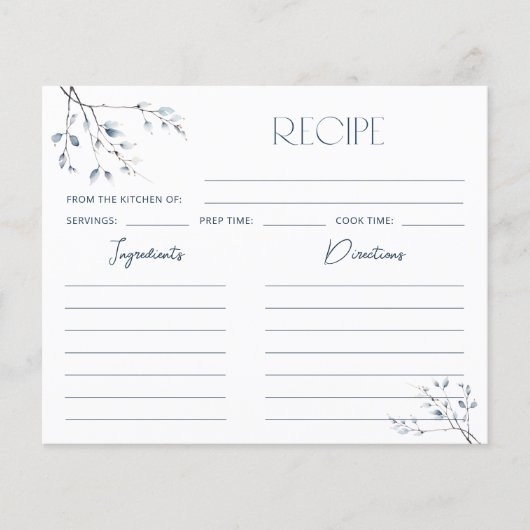 Floral Blue Botanical Vrijgezellenfeest Recept Kaa (Voorkant)