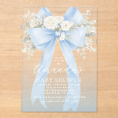 Floral Blue Bow Baby Boy Shower Acryl Uitnodigingen (Voorkant)