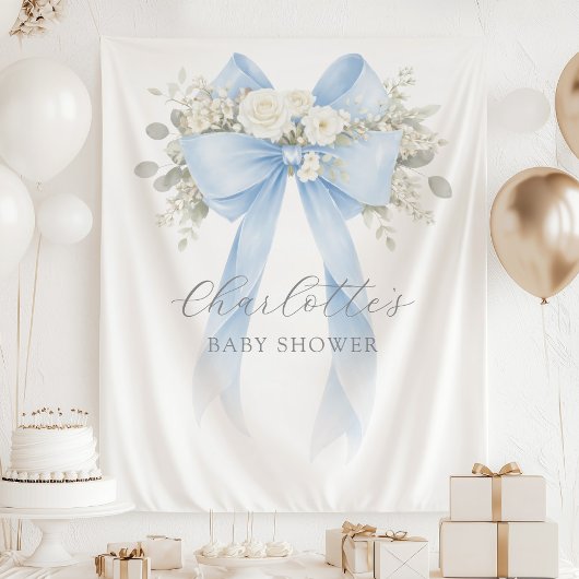 Floral Blue Bow Baby Boy Shower Wandkleed