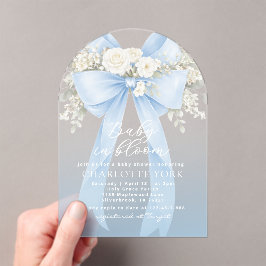 Floral Blue Bow Baby in Bloom Boy Baby Shower Acryl Uitnodigingen