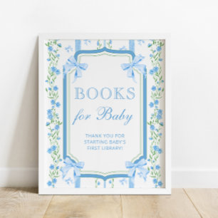  Floral Blue Bow Boeken voor Baby Poster