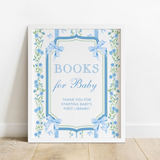 Floral Blue Bow Boeken voor Baby Poster