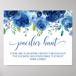 Floral Blue Boy Pacifier Hunt Baby shower Game Poster