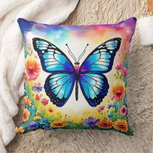 Floral Blue Butterfly Art Kussen