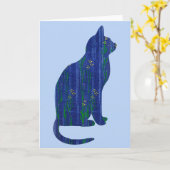 Floral Blue Cat op Blue Art Note Kaart (Gele Bloem)