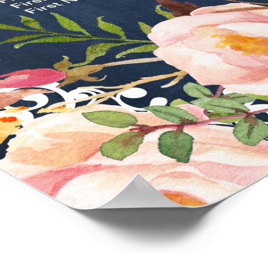 Floral Blue Chalkboard Wedding Seating Chart Poster (Hoek)