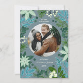 Floral Blue Christmas Foto Vakantie Kaart (Voorkant)