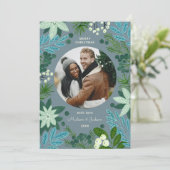 Floral Blue Christmas Foto Vakantie Kaart (Staand voorkant)