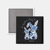 Floral Blue Coquette Bow Bunny Pasen Moeder Door Magneet (Voorkant / Achterkant)