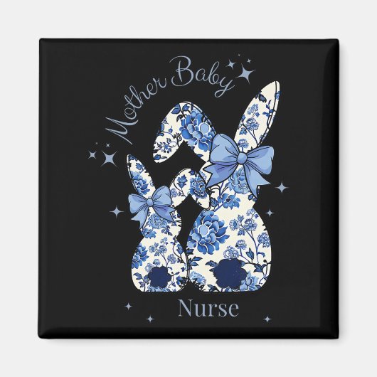 Floral Blue Coquette Bow Bunny Pasen Moeder Door Magneet (Voorkant)