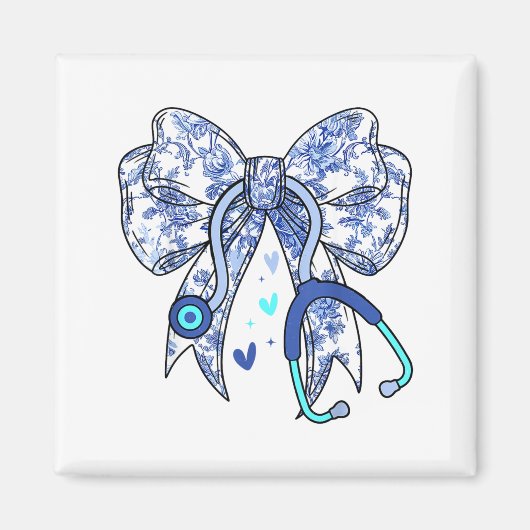 Floral Blue Coquette Bow Nurse Stethoscope Medical Magneet (Voorkant)