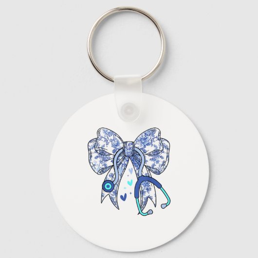 Floral Blue Coquette Bow Nurse Stethoscope Medical Sleutelhanger (Voorkant)