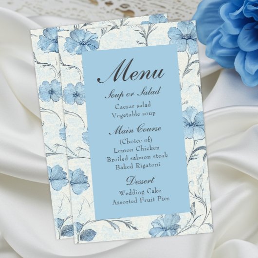 Floral Blue Country Garden Elegant Wedding Menu