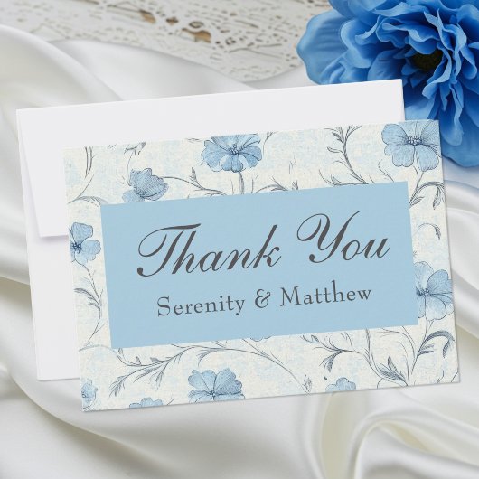 Floral Blue Country Garden Wedding Dank u Bedankkaart