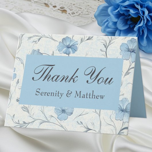 Floral Blue Country Garden Wedding Dank u Kaart
