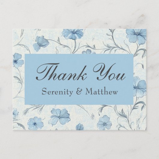 Floral Blue Country Garden Wedding Dank u Uitnodiging Briefkaart (Voorkant)