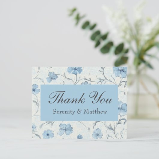 Floral Blue Country Garden Wedding Dank u Uitnodiging Briefkaart (Staand voorkant)
