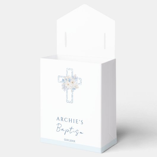 Floral Blue Cross Angel Baptism Bedankdoosjes (Geopend)