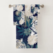 Floral Blue Design Trendy Tiger Animal Waterverf Bad Handdoek (Insitu)