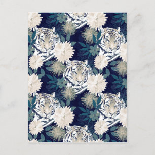 Floral Blue Design Trendy Tiger Animal Waterverf Feestdagenkaart
