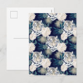 Floral Blue Design Trendy Tiger Animal Waterverf Feestdagenkaart (Voorkant / Achterkant)
