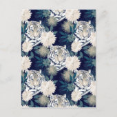 Floral Blue Design Trendy Tiger Animal Waterverf Feestdagenkaart (Voorkant)