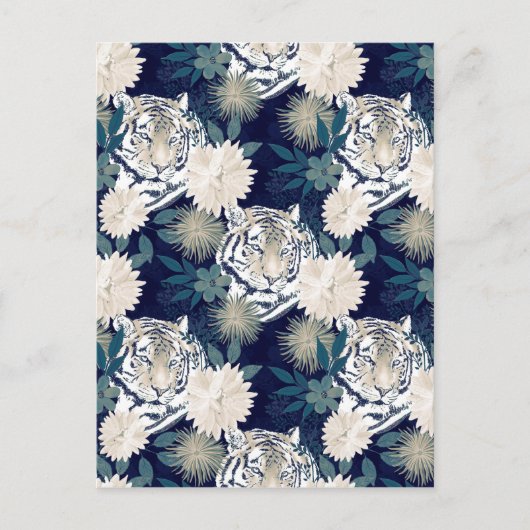 Floral Blue Design Trendy Tiger Animal Waterverf Feestdagenkaart (Voorkant)