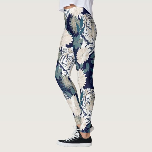 Floral Blue Design Trendy Tiger Animal Waterverf Leggings (Links)