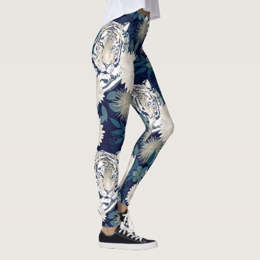 Floral Blue Design Trendy Tiger Animal Waterverf Leggings (Rechts)