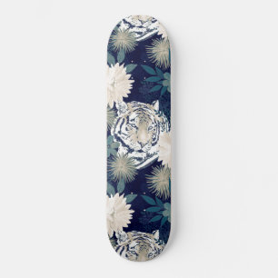 Floral Blue Design Trendy Tiger Animal Waterverf Persoonlijk Skateboard