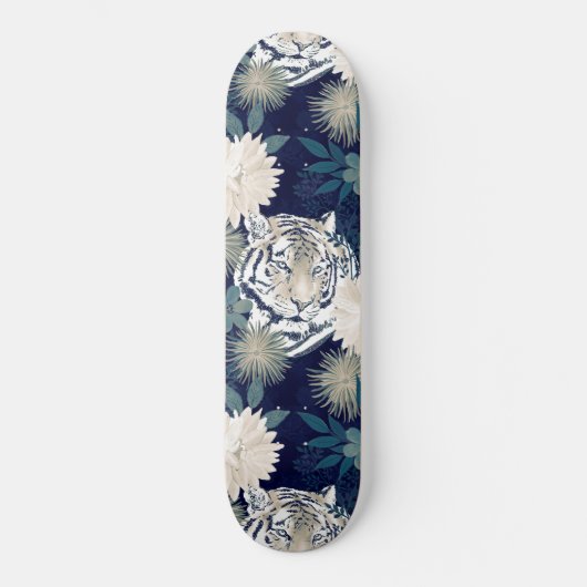 Floral Blue Design Trendy Tiger Animal Waterverf Persoonlijk Skateboard (Voorkant)