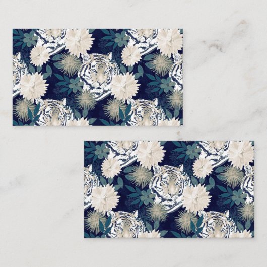 Floral Blue Design Trendy Tiger Animal Waterverf Visitekaartje (Voorkant / Achterkant)