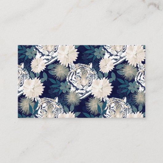 Floral Blue Design Trendy Tiger Animal Waterverf Visitekaartje (Voorkant)
