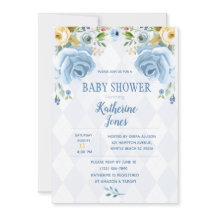 Floral Blue Diamond Baby Shower-uitnodiging