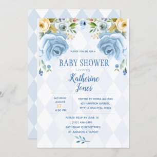 Floral Blue Diamond Baby Shower-uitnodiging Kaart