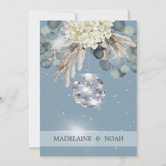 Floral Blue Disco Ball Elegant Wedding Rehearsal Kaart (Achterkant)