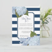  Floral Blue Elegant Navy White Baby shower Kaart (Staand voorkant)