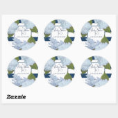  Floral Blue Elegant Navy White Baby shower Ronde Sticker (Vel)