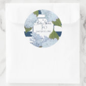  Floral Blue Elegant Navy White Baby shower Ronde Sticker (Tas)