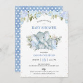 Floral Blue Elephant and Calf Boys Baby shower Kaart (Voorkant / Achterkant)